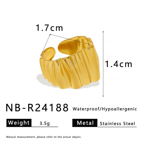 Wholesale Wavy Pleated Open Geometric Stainless Steel Ring 18K Gold Plated For Women