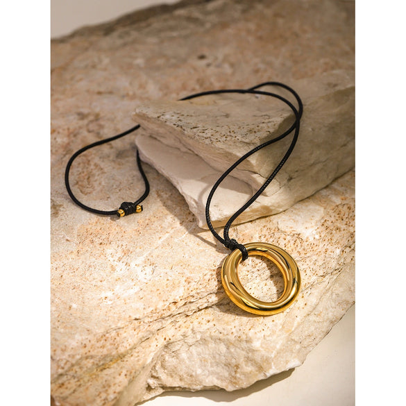 Wholesale Wax Rope Round Hollow Necklace In Minimized Style 18K Gold Plated Stainless Steel With Electroplating