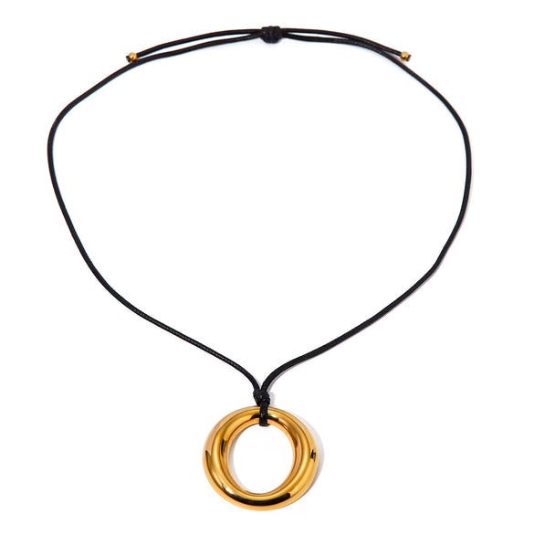 Wholesale Wax Rope Round Hollow Necklace In Minimized Style 18K Gold Plated Stainless Steel With Electroplating