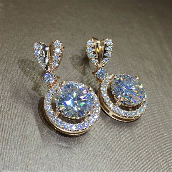 Wholesale Wedding Bridal Jewelry Copper Heartshaped Zircon Pendant Earrings