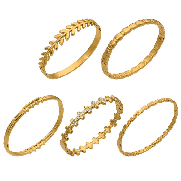 Wholesale Wheat Ear Stainless Steel 18K Gold Plated Geometric Bracelet Set