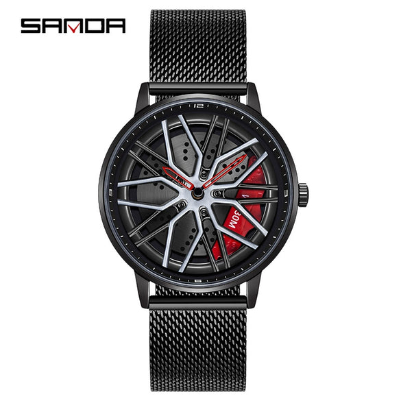 Wholesale Wheel Casual Men's Alloy Belt Quartz Watch With Round Dial And Stainless Steel Clasp