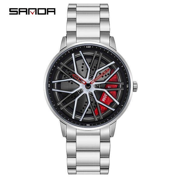 Wholesale Wheel Casual Men's Alloy Belt Quartz Watch With Round Dial And Stainless Steel Clasp