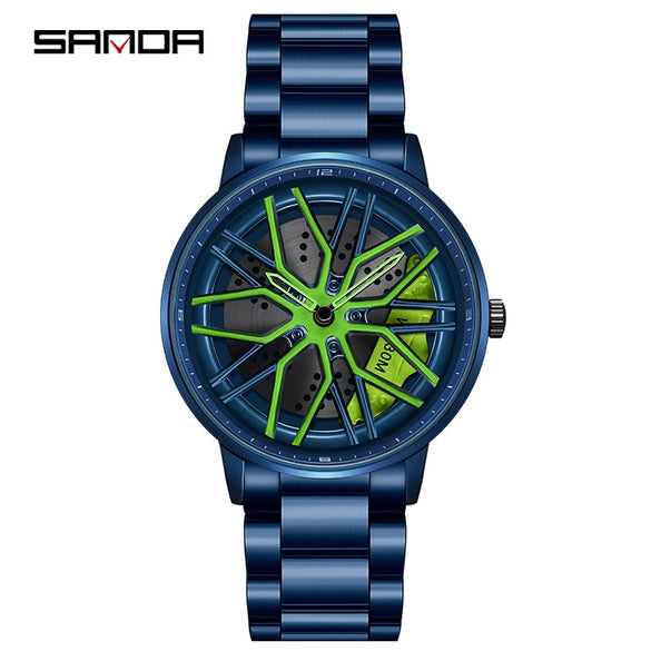 Wholesale Wheel Casual Men's Alloy Belt Quartz Watch With Round Dial And Stainless Steel Clasp