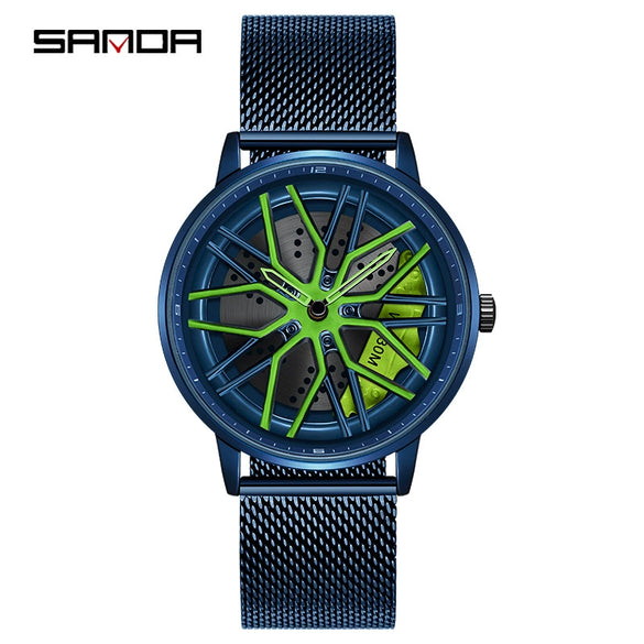 Wholesale Wheel Casual Men's Alloy Belt Quartz Watch With Round Dial And Stainless Steel Clasp