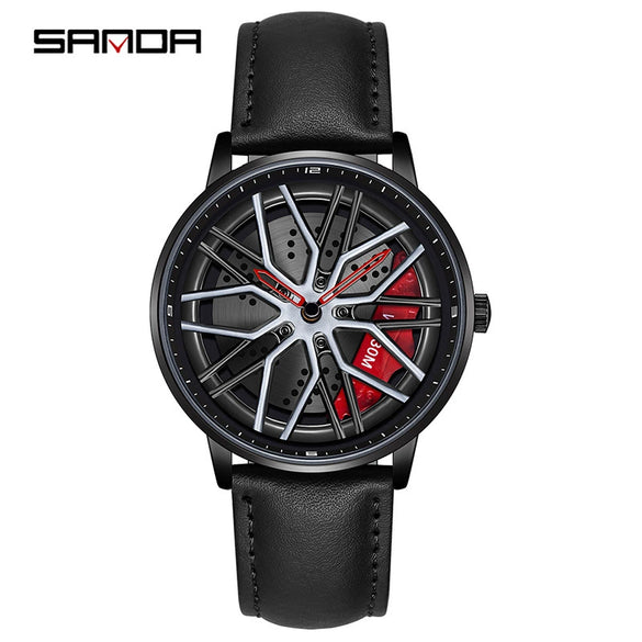 Wholesale Wheel Casual Men's Alloy Belt Quartz Watch With Round Dial And Stainless Steel Clasp