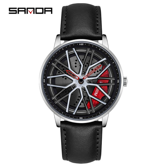 Wholesale Wheel Casual Men's Alloy Belt Quartz Watch With Round Dial And Stainless Steel Clasp