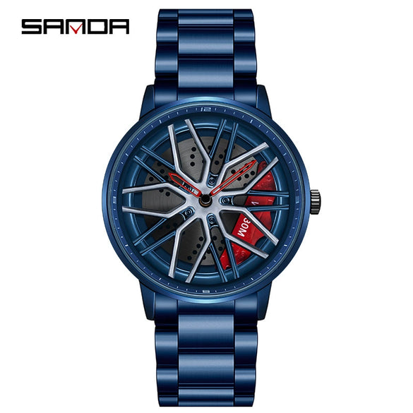 Wholesale Wheel Casual Men's Alloy Belt Quartz Watch With Round Dial And Stainless Steel Clasp