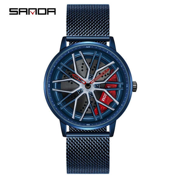 Wholesale Wheel Casual Men's Alloy Belt Quartz Watch With Round Dial And Stainless Steel Clasp