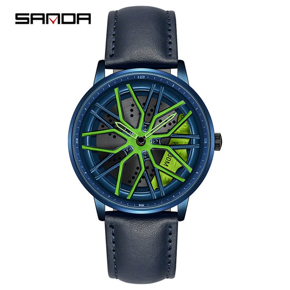 Wholesale Wheel Casual Men's Alloy Belt Quartz Watch With Round Dial And Stainless Steel Clasp