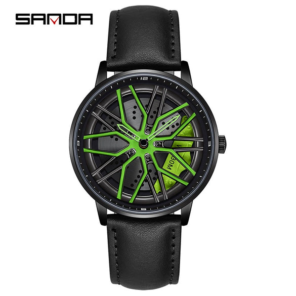 Wholesale Wheel Casual Men's Alloy Belt Quartz Watch With Round Dial And Stainless Steel Clasp