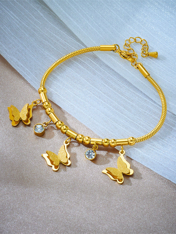 Wholesale White Butterfly Flower Design Titanium Steel Bracelet With Electroplating Geometric Styling Lovely Style Unisex