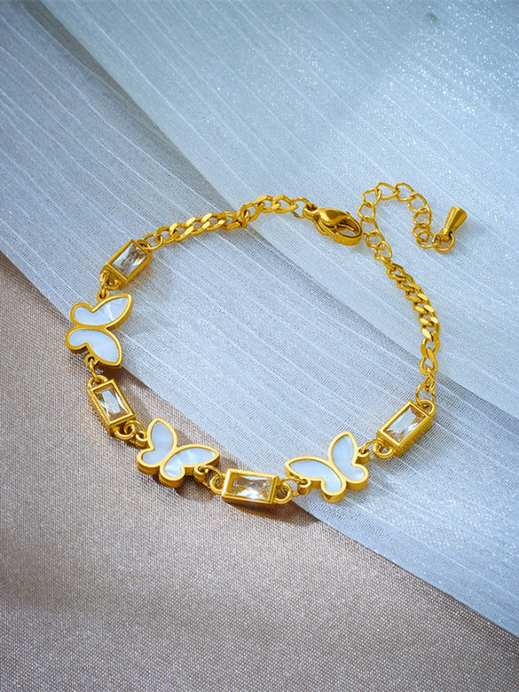 Wholesale White Butterfly Flower Design Titanium Steel Bracelet With Electroplating Geometric Styling Lovely Style Unisex