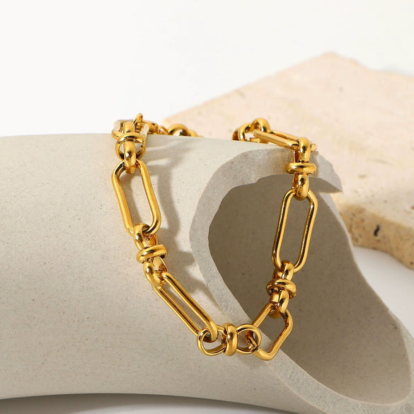 Wholesale Wide Chain Cross Buckle Bracelet Vacuum Electroplated 18K Gold Stainless Steel Women's Jewelry Geometric Style