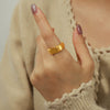 Wholesale Wide Glossy Couple Ring In Exaggerated Geometric Style Titanium Steel Electroplated