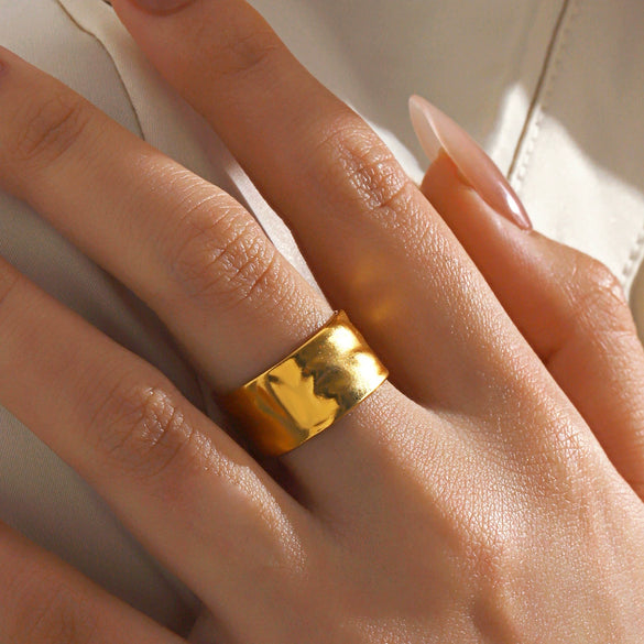 Wholesale Wide Gold Plated Stainless Steel Irregular Shaped Opening Ring With Geometric Design For Women