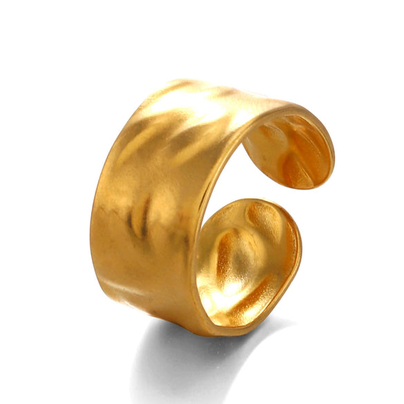 Wholesale Wide Gold Plated Stainless Steel Irregular Shaped Opening Ring With Geometric Design For Women