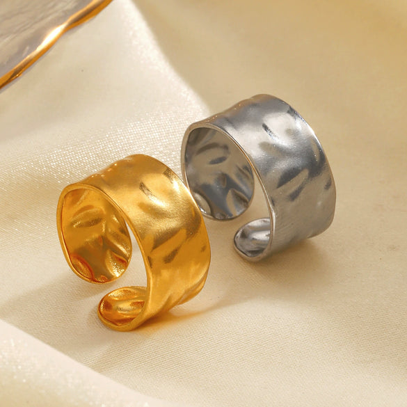 Wholesale Wide Gold Plated Stainless Steel Irregular Shaped Opening Ring With Geometric Design For Women