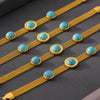 Wholesale Wide Mesh Round Turquoise Bracelet Retro Personality Design Titanium Steel 18K Gold Plated Geometric Jewelry For Women