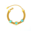 Wholesale Wide Mesh Round Turquoise Bracelet Retro Personality Design Titanium Steel 18K Gold Plated Geometric Jewelry For Women