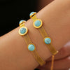 Wholesale Wide Mesh Round Turquoise Bracelet Retro Personality Design Titanium Steel 18K Gold Plated Geometric Jewelry For Women