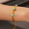 Wholesale Wide Mesh Round Turquoise Bracelet Retro Personality Design Titanium Steel 18K Gold Plated Geometric Jewelry For Women