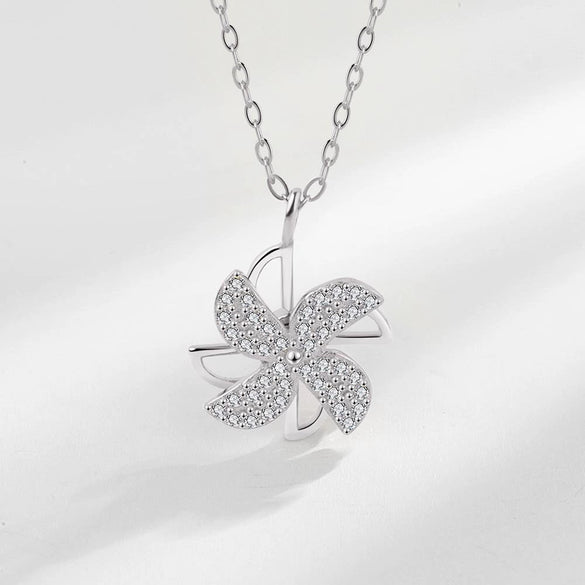 Wholesale Windmill Necklace 925 Sterling Silver Rotatable Pendant Cross Chain Electroplating Original Design