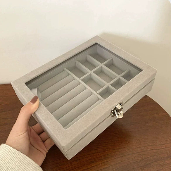 Wholesale Window Jewelry Box Transparent Velvet Wooden Jewelry Anti Oxidation Storage Box For Rings Necklaces Earrings