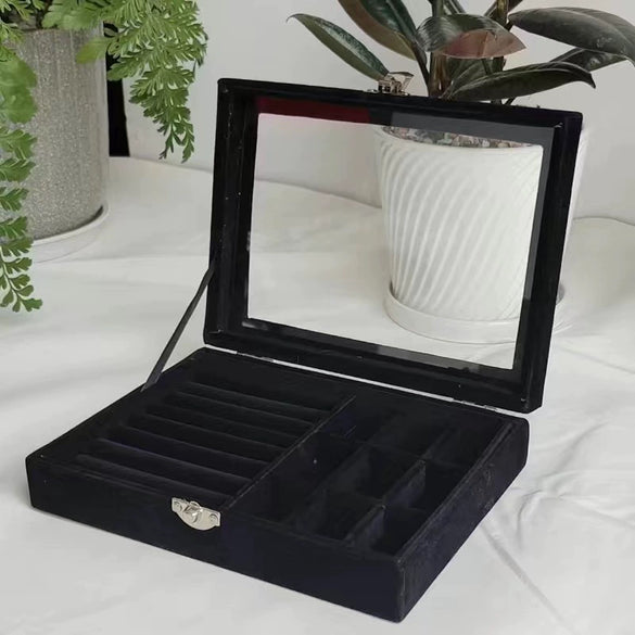 Wholesale Window Jewelry Box Transparent Velvet Wooden Jewelry Anti Oxidation Storage Box For Rings Necklaces Earrings