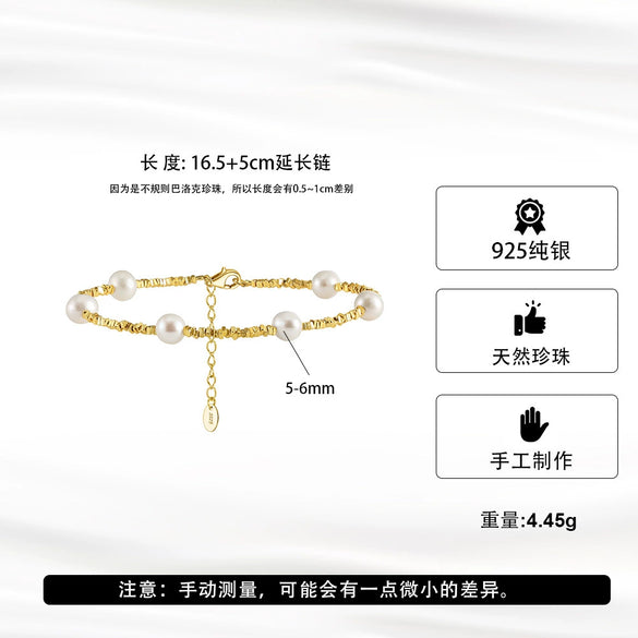 Wholesale Winter Broken Silver Bracelet 925 Sterling Silver Natural Freshwater Pearl Geometric Style With Gold Electroplating For Women