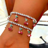 Wholesale Women Cherry Rhinestone Alloy Anklet With Fruit Pendant Tennis Chain