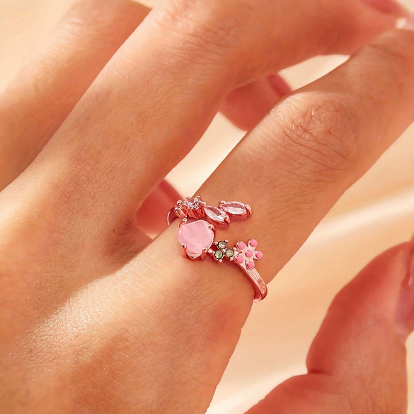 Wholesale Women Copper Geometric Inlaid Zircon Ring And Bracelet