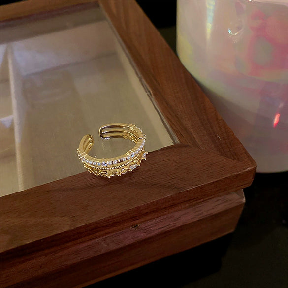 Wholesale Women Copper Geometric Inlaid Zircon Ring And Bracelet