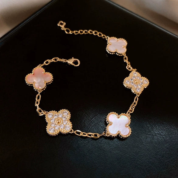 Wholesale Women Copper Light Luxury Flower Diamond Striped Electroplating Bracelet