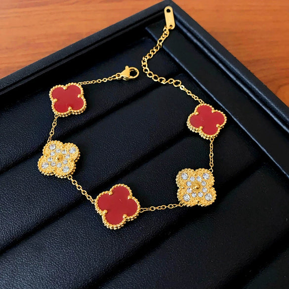 Wholesale Women Copper Light Luxury Flower Diamond Striped Electroplating Bracelet