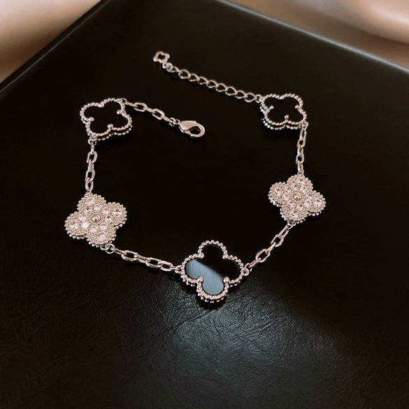 Wholesale Women Copper Light Luxury Flower Diamond Striped Electroplating Bracelet