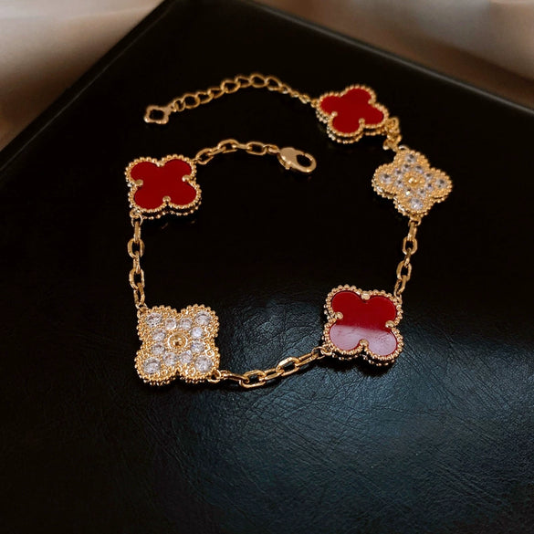 Wholesale Women Copper Light Luxury Flower Diamond Striped Electroplating Bracelet