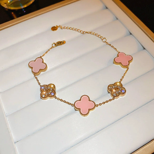 Wholesale Women Copper Light Luxury Flower Diamond Striped Electroplating Bracelet