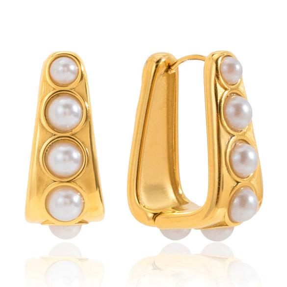 Wholesale Women Elegant Highend Electroplated Stainless Steel Ushaped Imitation Pearl Earrings