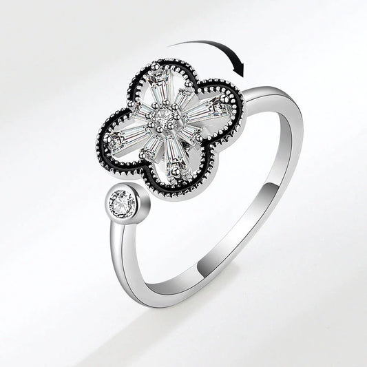 Wholesale Women Fashion Four Leaf Clover Rotatable Ring Copper Electroplated