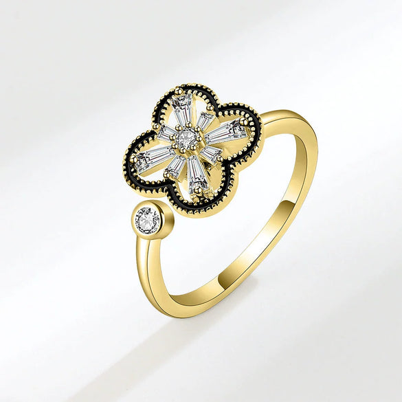 Wholesale Women Fashion Four Leaf Clover Rotatable Ring Copper Electroplated