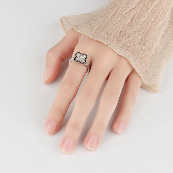 Wholesale Women Fashion Four Leaf Clover Rotatable Ring Copper Electroplated