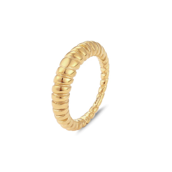Wholesale Women Fashion Geometric Stainless Steel Electroplated Croissant Hollow Twist Ring Jewelry