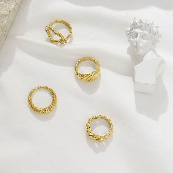 Wholesale Women Fashion Geometric Stainless Steel Electroplated Croissant Hollow Twist Ring Jewelry
