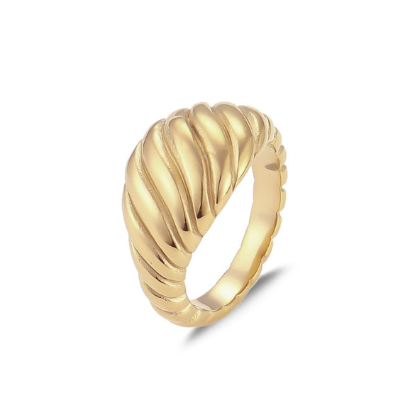 Wholesale Women Fashion Geometric Stainless Steel Electroplated Croissant Hollow Twist Ring Jewelry