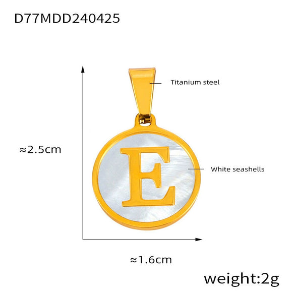 Wholesale Women Jewelry Titanium Steel Round Pendant Necklace Inlaid With White Shell And English Letters Electroplated