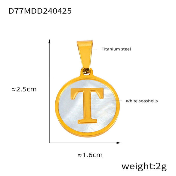 Wholesale Women Jewelry Titanium Steel Round Pendant Necklace Inlaid With White Shell And English Letters Electroplated