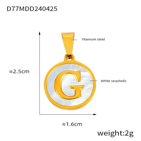Wholesale Women Jewelry Titanium Steel Round Pendant Necklace Inlaid With White Shell And English Letters Electroplated