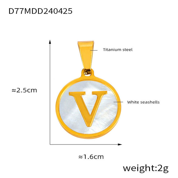 Wholesale Women Jewelry Titanium Steel Round Pendant Necklace Inlaid With White Shell And English Letters Electroplated