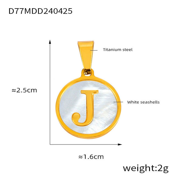 Wholesale Women Jewelry Titanium Steel Round Pendant Necklace Inlaid With White Shell And English Letters Electroplated